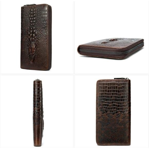 Genuine Leather Cool Long Wallets for Men Personalized Zip Around Wallet - Picture 3 of 8